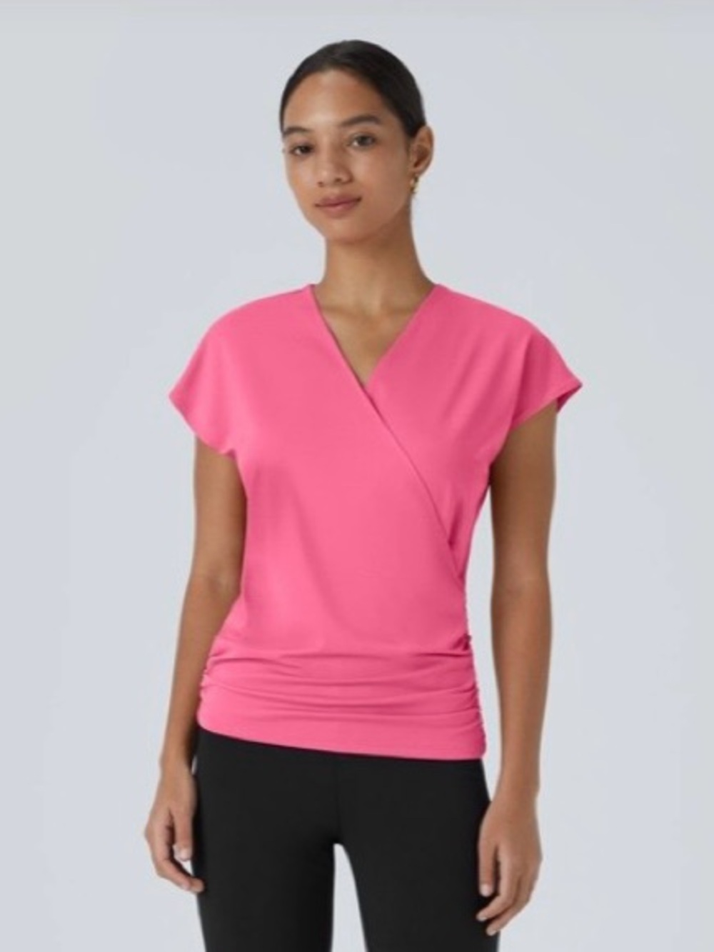 NWT HALARA Hot Pink Wrap-Front Short Sleeve Top